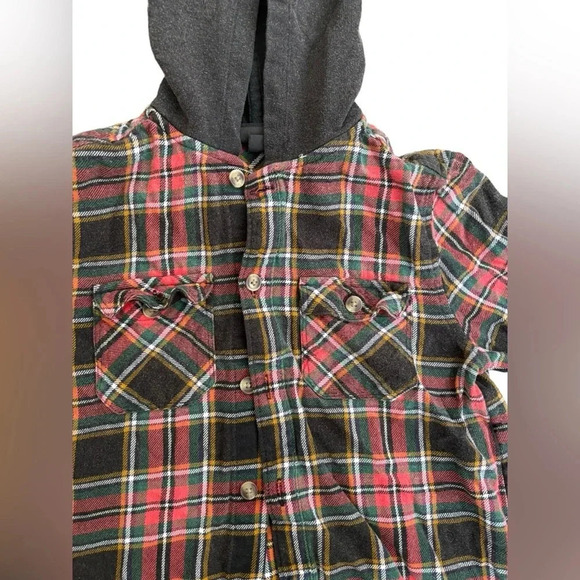 Art Class Boys Black Green Red Flannel Plaid Sweatshirt Hood Size 6/7 - Picture 3 of 5